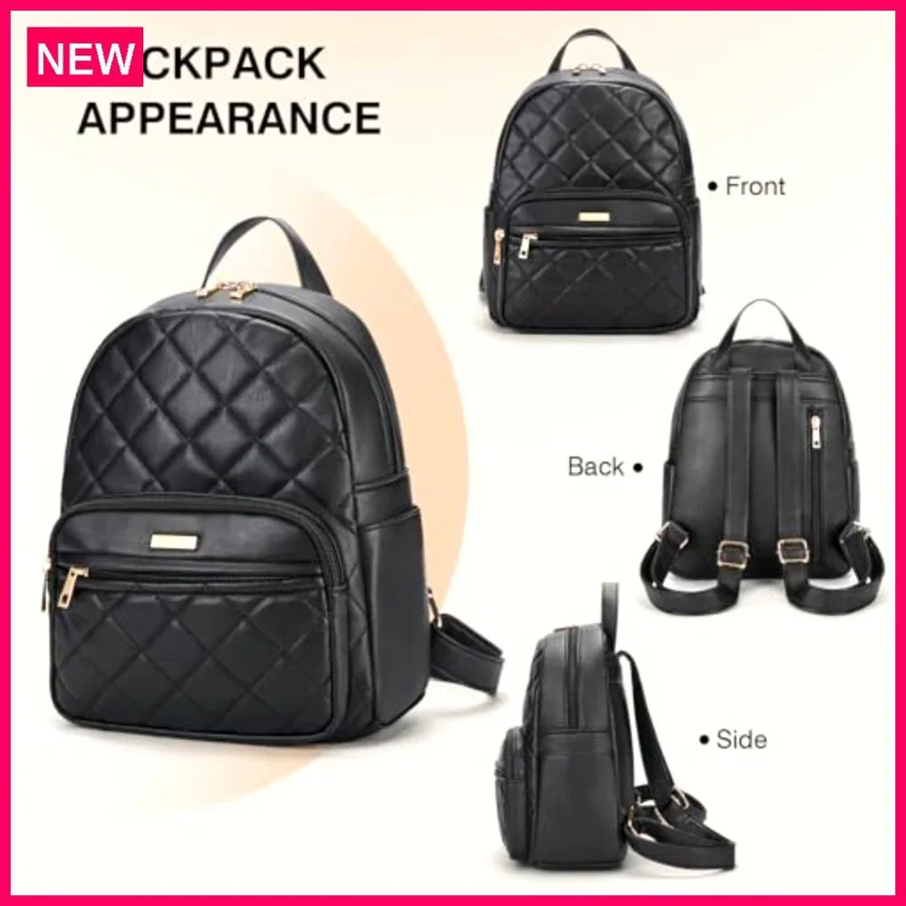 Vegan Leather Mini Backpack - Lightweight Daypack with Multiple Pockets - Picture 6 of 7